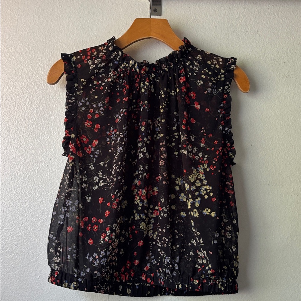 Mango Sheer Floral Cropped Top in Black - Small